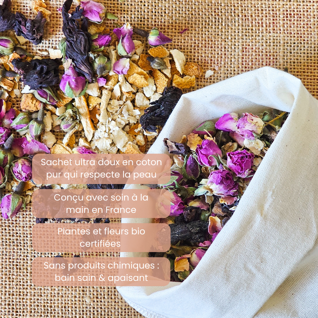 Escapade à Amalfi – Sachet de thé géant pour le bain bio relaxant à la rose, citron, hibiscus et avoine
