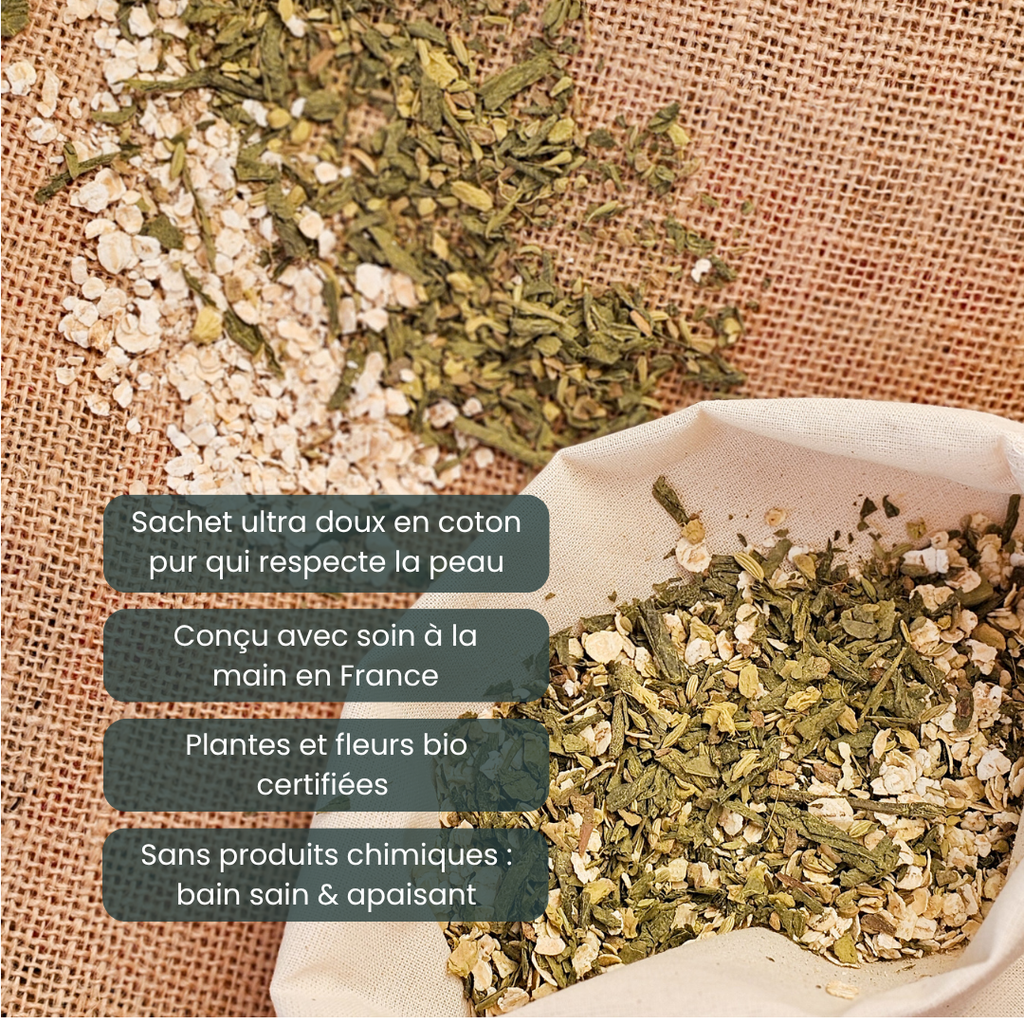 Évasion Japonaise – Sachet de thé géant pour le bain bio tonifiant au matcha, clou de girofle et cardamome