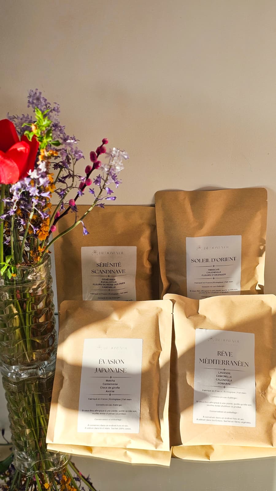 Coffret Bain Bio Relaxation – 3 sachets achetés, le 4ème offert | Plantes et fleurs naturelles