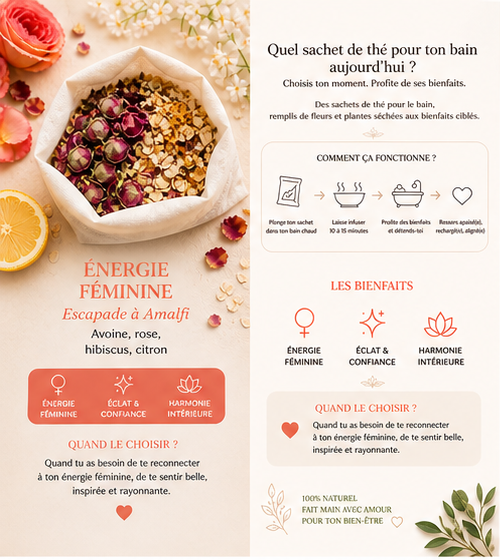 Escapade à Amalfi – Sachet de thé géant pour le bain bio relaxant à la rose, citron, hibiscus et avoine